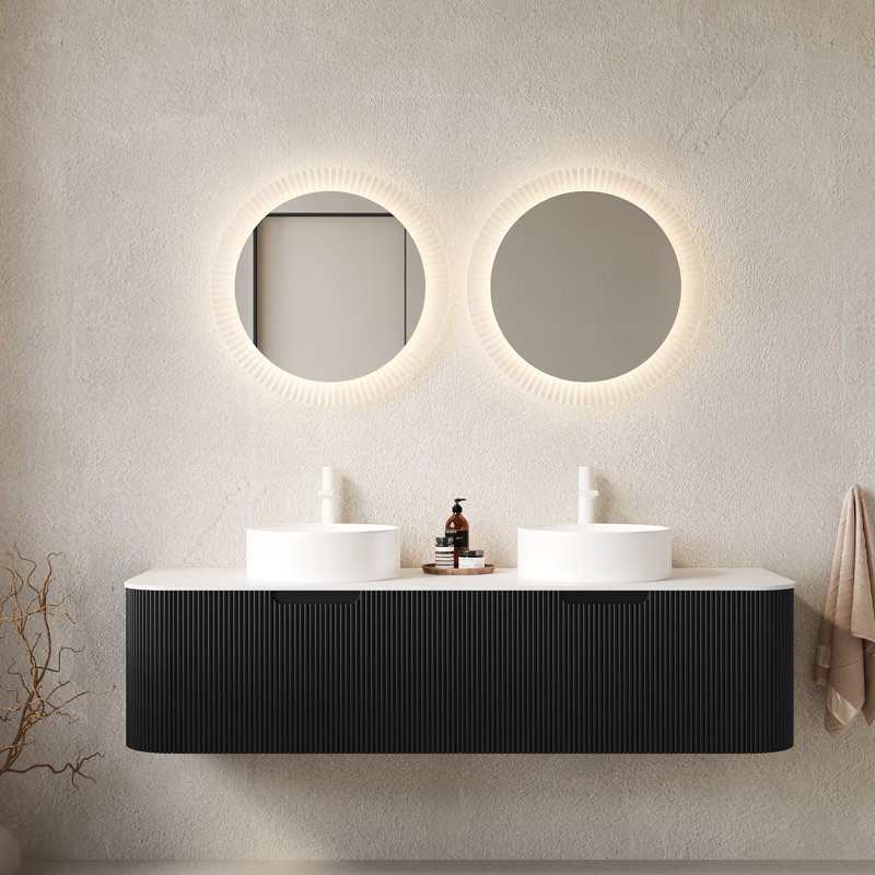 Meuble-lavabo de salle de bain mural avec tiroirs, pré-assemblé, Noir, 60"