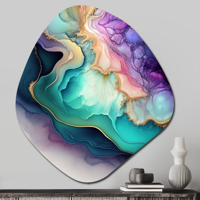Blue Purple Abstract Geode II - Abstract Marble Nebula Shape Metal Wall Sculpture
