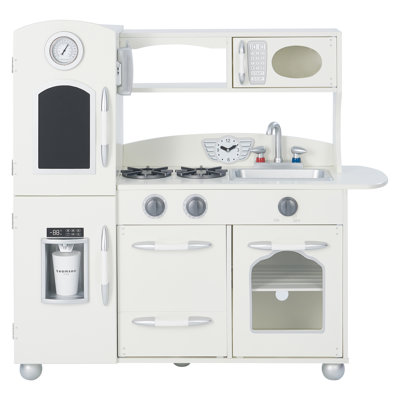 Teamson Kids Retro Wooden Play Kitchen with Chalkboard, Pretend Icemaker & Accessories