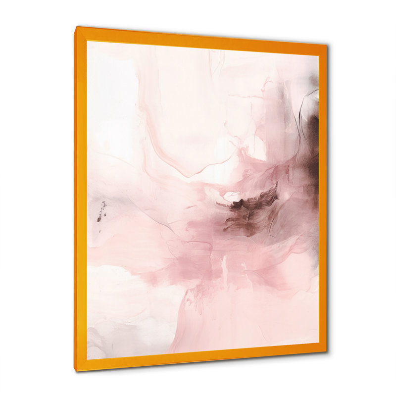 Rose délicat abstrait marbre IV - art mural abstrait en marbre, Encadrement doré, H 44 po x l 34 po x P 1,5 po