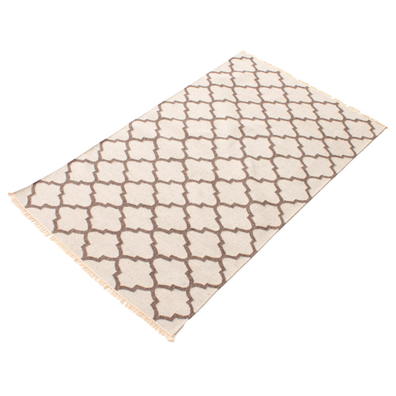 Tapis géométrique en laine tissé à plat à la main brun / beige