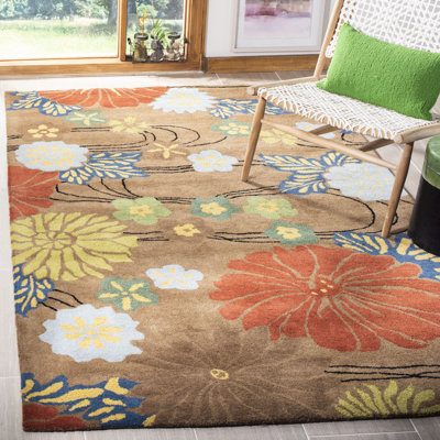 Tapis brun / multicolore en laine touffeté à la main Clovill