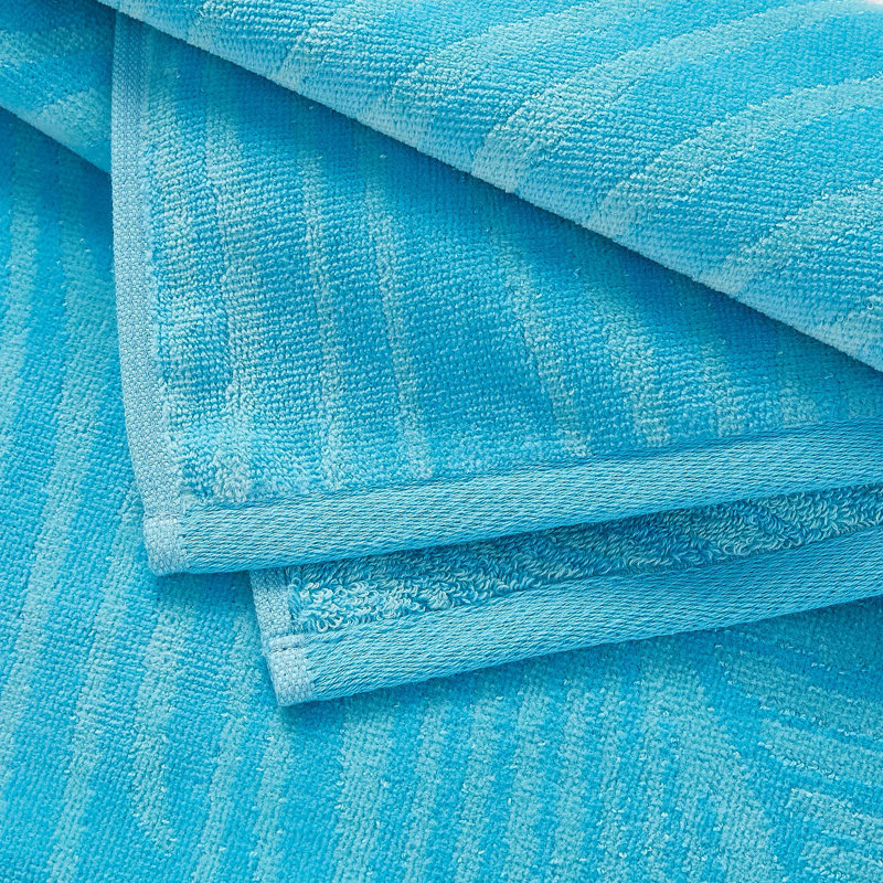 Serviettes de plage 100% jacquard 100% coton, Turquoise / feuille de palmier et rayures bleu sar