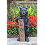 Welcome Bear Haven: Standing Black Bear with Heartwarming Welcome Sign