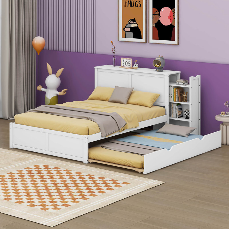 Henlee Katelon Platform Bed with Pull Out Shelves and Twin Size Trundle, Full