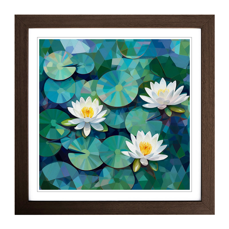 Water Lily Pond Geometric - Framed Print, Walnut