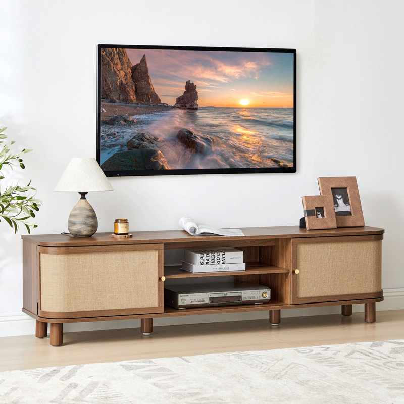63'' W Curved Tv Stand For Tvs Up To 70", Walnut
