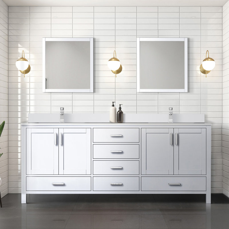 Ensemble de meuble-lavabo double gris foncé l 80 po x P 22 po, plateau en marbre de culture et robinet, Gris foncé, 80"