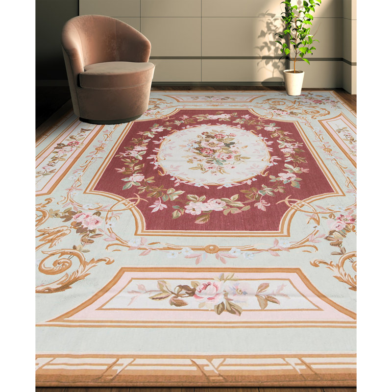 Hand-Knotted High-Quality Red and Green Area Rug
