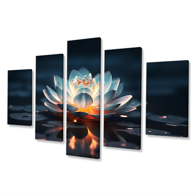 «Lotus blanc sauvage en pleine lune» - 5 pièces