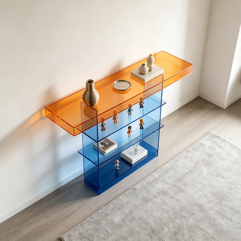Console moderne en acrylique avec tablettes, H 29,53 po x l 39,37 po x P 13,78 po