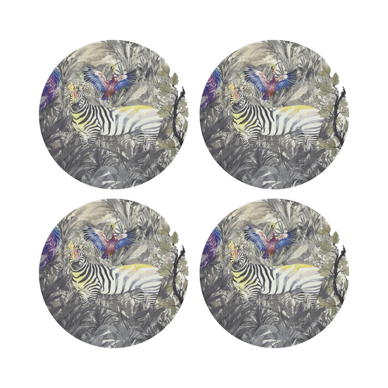 Arcadia Zebra Vegan Leather Round Coasters