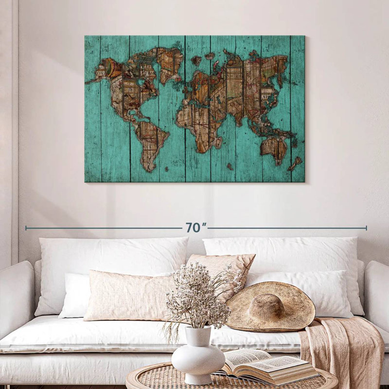 Carte en bois Aliaz turquoise, H 30 po x l 45 po