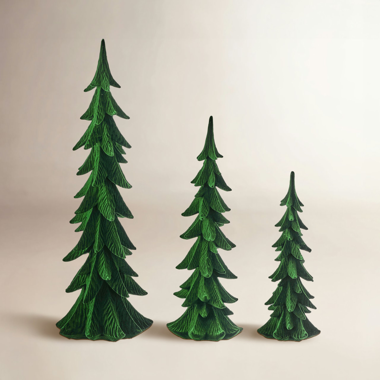 Liani 3-Piece Flocked Tabletop Tree Set, Green