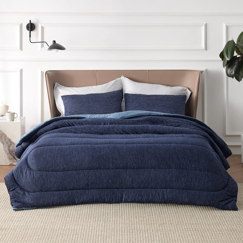 Bedsure Cooling And Warm Bed Set, Cal King Comforter with 2 Pillowcases, Navy Blue - Reversible