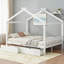 Lit plateforme double classique avec rangement blanc classique, structure de maison en pin massif avec tête de lit, pied de lit et deux tiroirs sous le lit intégrés
