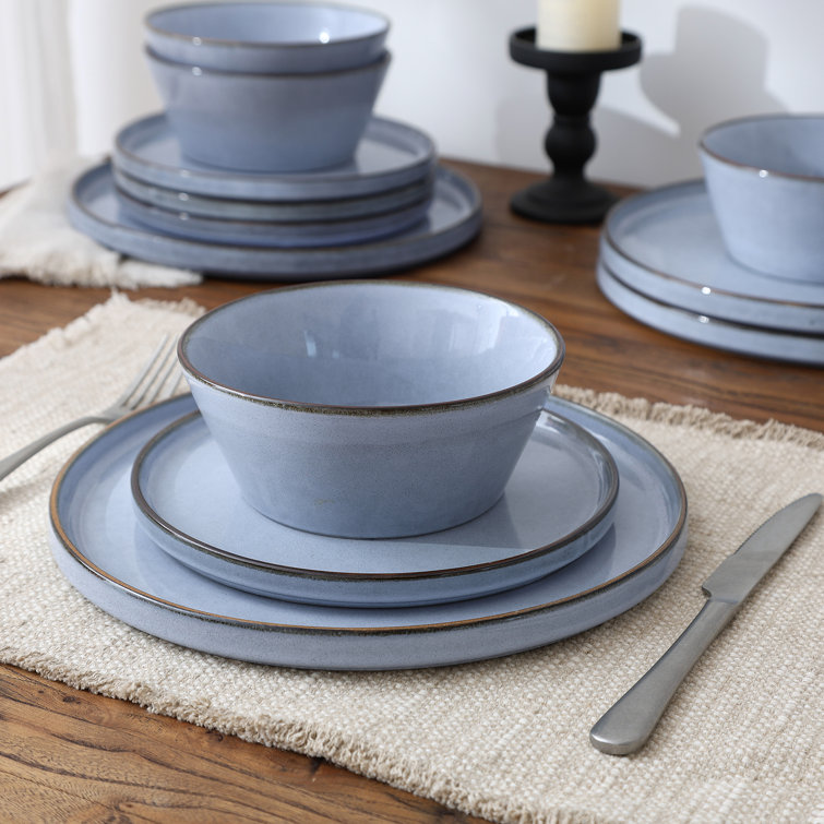 Aegean Blue Grey Dinner Set 12-Piece Aegean Stoneware Dinnerware