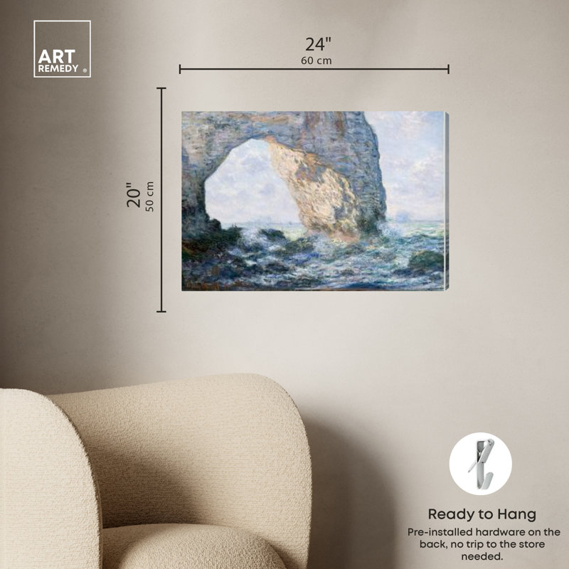Monet The Manneporte Etretat Canvas Wall Art with Silver Frame