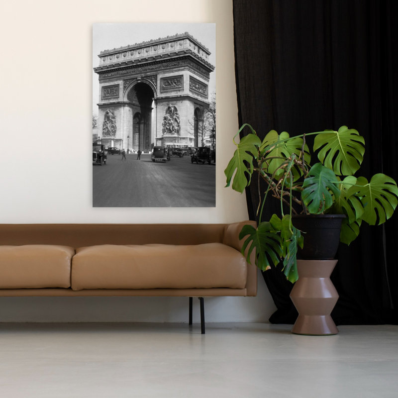 Années 1920, arc de triomphe avec voitures, Paris, France, rétro, art urbain classique rétro, H 48 po x l 32 po