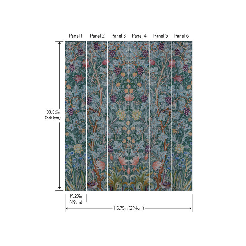 Vine Embroidery Sea Green Wall Mural, Teal