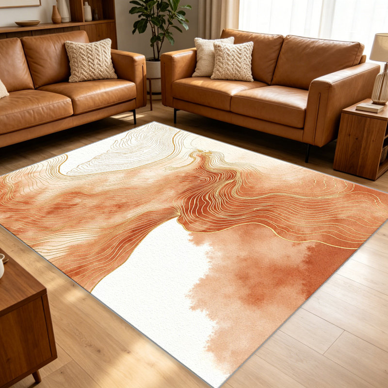 Terracotta Gold Abstract Topographic carpet-easy to clean, machine-washable, soft and comfortable; suitable for door mats, kitchens, living rooms, bedrooms, corridors, and laundry areas. Easy to clean, durable carpet for home decoration.