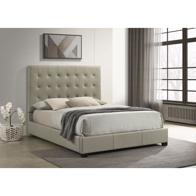 Lit plateforme en cuir véritable Joseph, Tanné, Grand lit