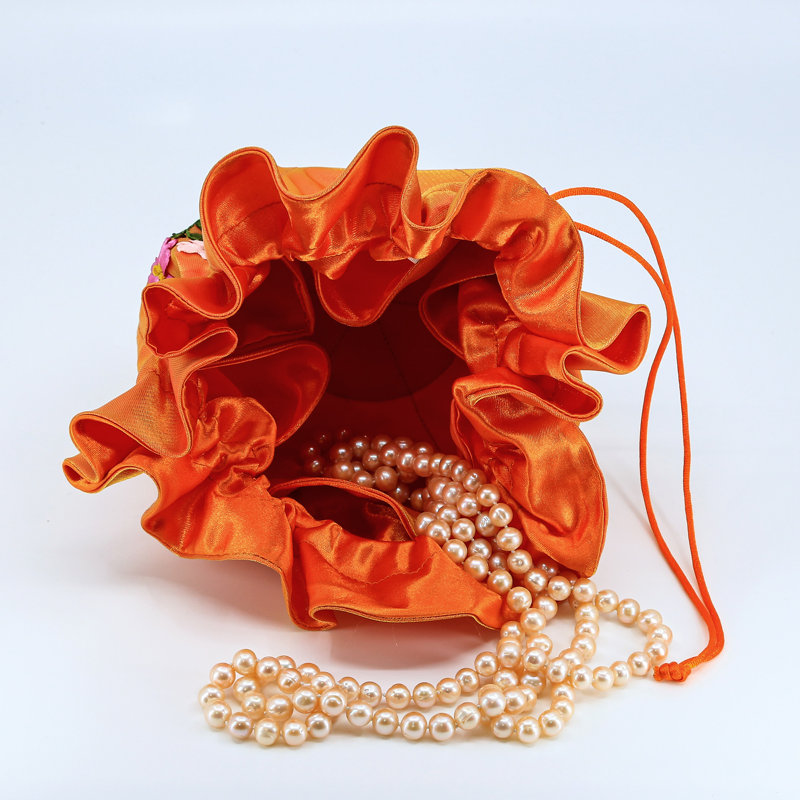Pochette à bijoux avec rubans brodés, Orangé