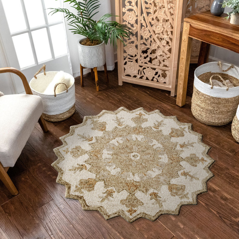 Coulombe Handmade Looped/Hooked Wool Brown/Gray Area Rug, Round 6'