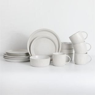 Service de table 16 pièces TDA Series 12, ensemble de vaisselle en relief parchemin pour 4