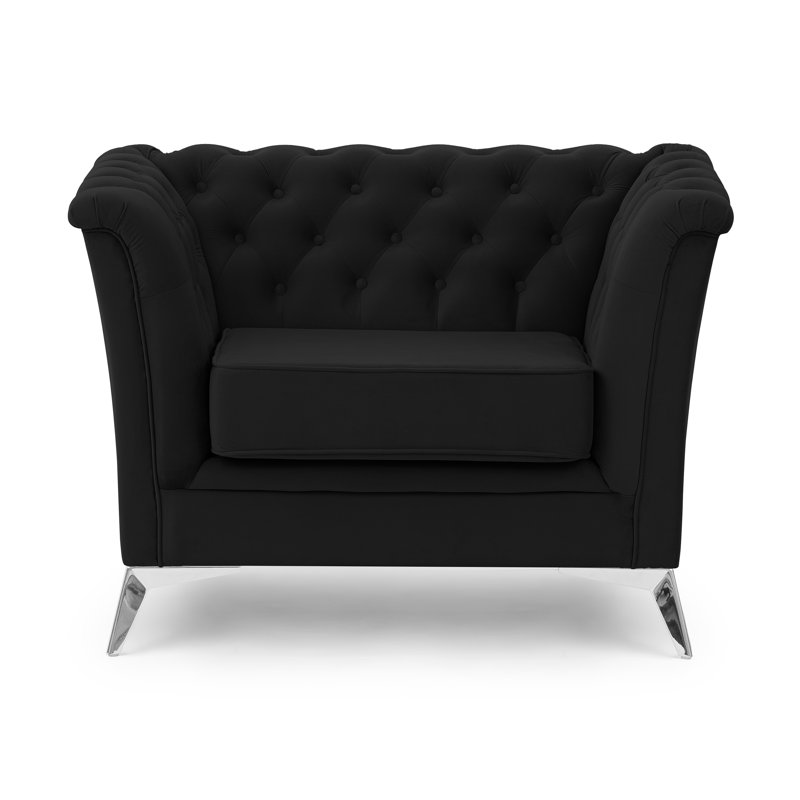 Whitby Velvet Chesterfield Chair, Chrome, Black