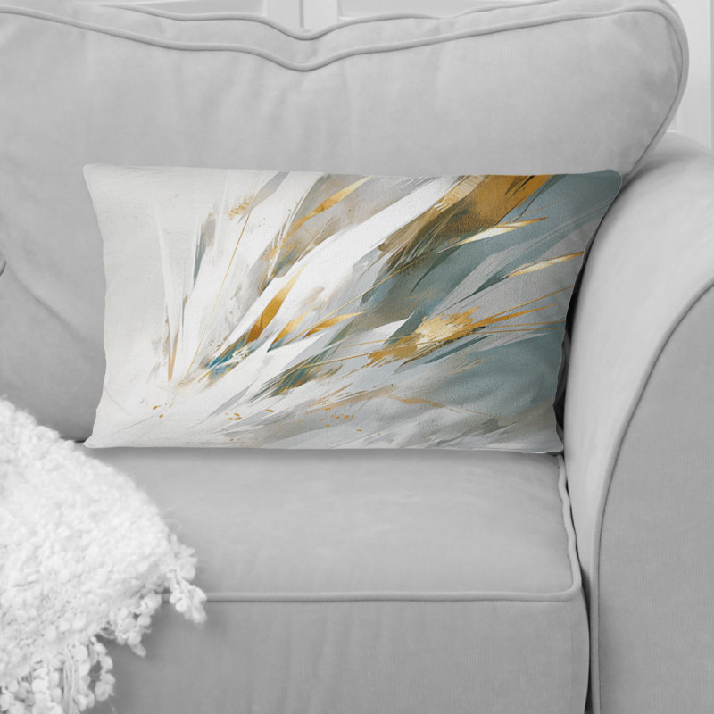 Gold And Cream Mosaic Echoes - Cubism Printed Throw Pillow