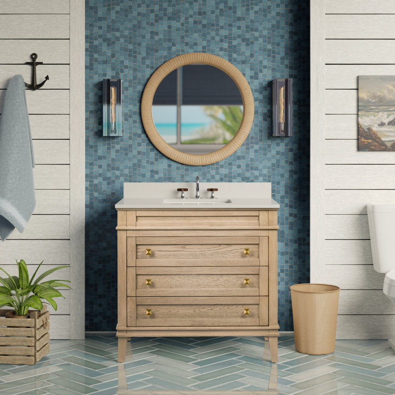 Frankfurt 36" Single Bathroom Vanity Set, Engineered White, Greige Oak