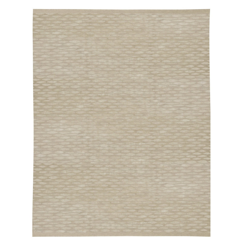 Tempo Geometric Hand-Knotted Wool/Silk Beige/Neutral Area Rug, Beige, Rectangle 9' x 12'
