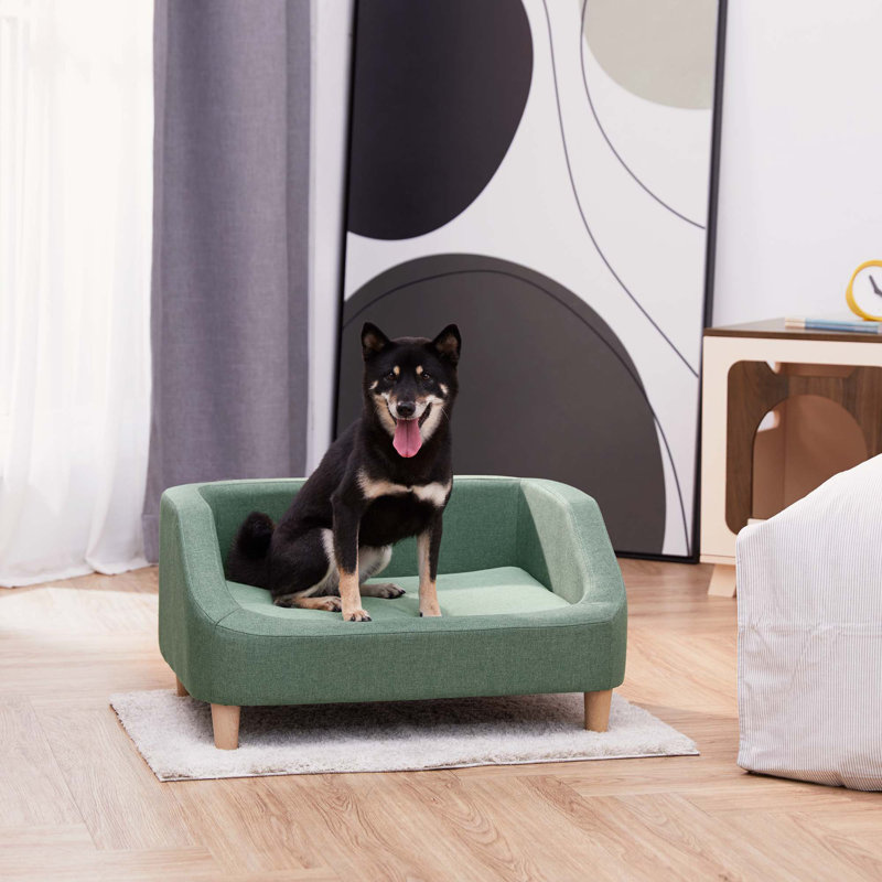 Sea Green Linen Elevated Pet Sofa for Small Dogs