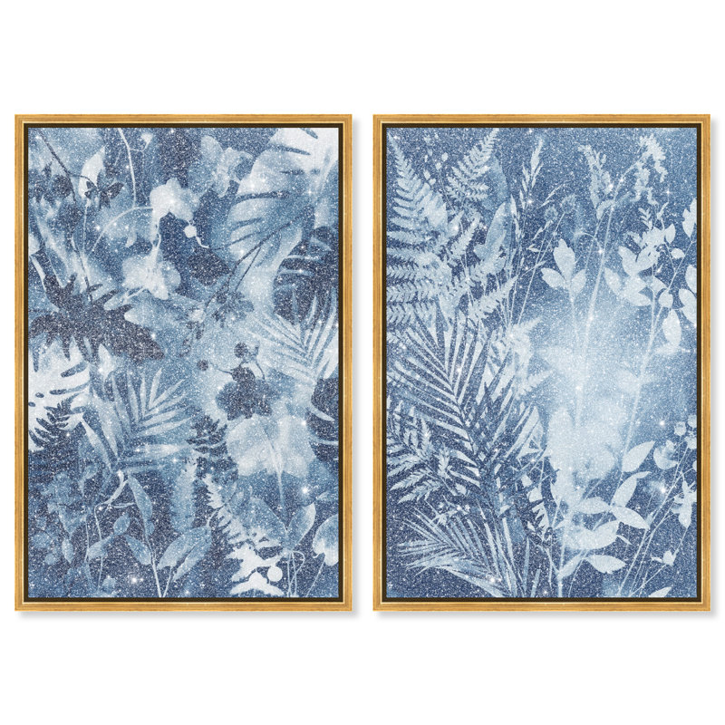 Blue Folliage Set Set by Oliver Gal, 11"H x 16"W, Gold Floater Frame