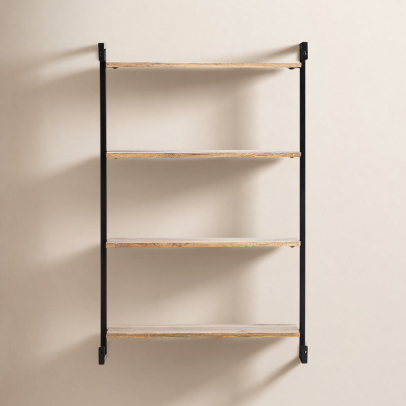 Phantom Solid Wood and Metal Floating Shelf, Natural