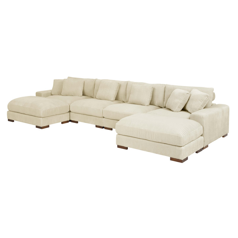 Corduroy U-Shaped Sectional Symmetrical, Cream Corduroy
