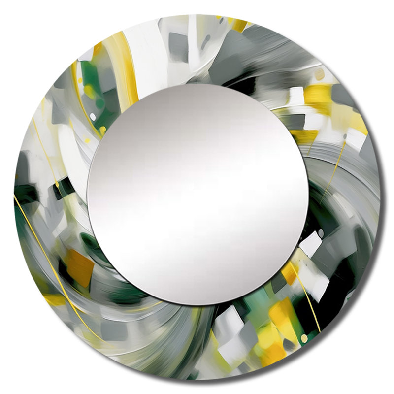 Sanetra Dynamic Waveforms I - miroir scandinave, miroir mural vert unique, impression d'art en métal, 36 po x 36 po, Rond