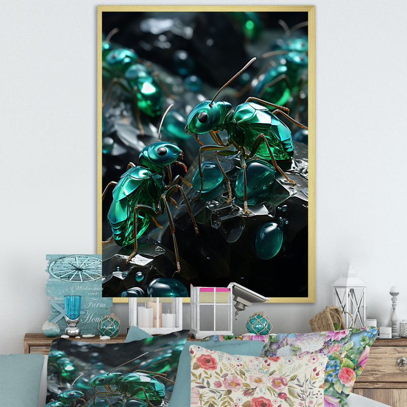 Fourmis Emerald Explorations - fourmis, art mural, salon, H 32 po x l 16 po x P 1 po, Cadre photo doré