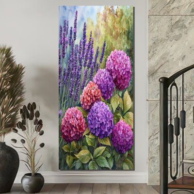 Hortensias et jardin de lavande I - hydrangées, art mural