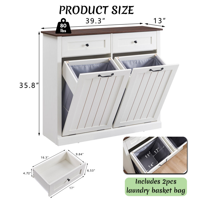 Armoire à paniers à linge Tilt Out, H 35,8 po x l 39,3 po x P 13 po, Blanc