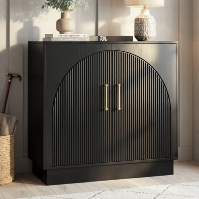 32.87" W Mid-Century Modern Sideboard Buffet, Fluted Arch Doors Storage Cabinet for Living Room, Dining Room, Entryway, Black