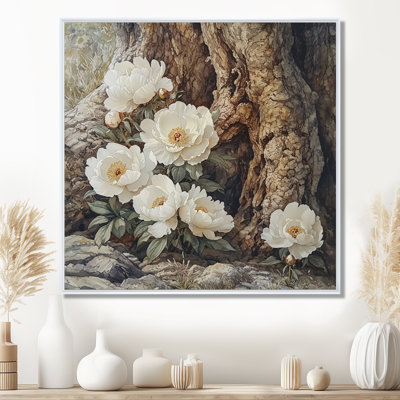 Pivoines près du vieux chêne I - pivoines, art mural