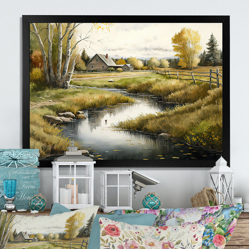 Petite rivière à la grange - art mural toile / campagne