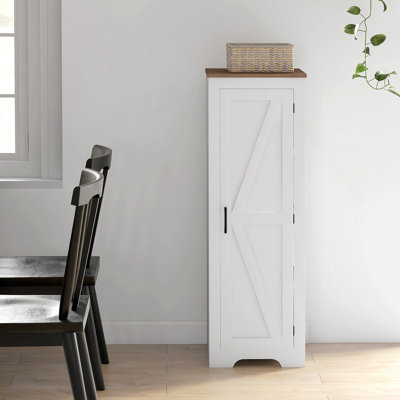 Farmhouse Storage Cabinet With Adjustable Shelf And Single Barn Door, Versatile For Living Room And Kitchen, White