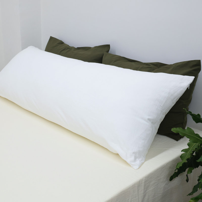 Moomee Body Pillow Cover 100% Washed Cotton Soft Breathable, Bright White