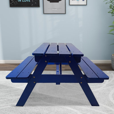 Modern minimalist one-piece dining table and chairs with umbrella holes and wooden frame for indoor and outdoor children