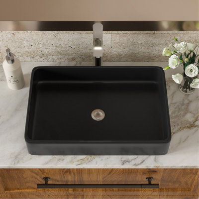 Lavabo de salle de bain rectangulaire en céramique noire 24 po x 16 po