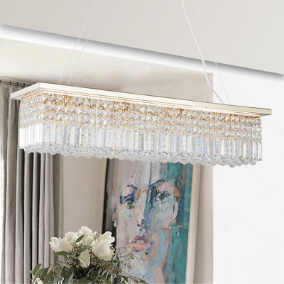 Lustre moderne en cristal pour salle à manger Luminaire suspendu rectangulaire blanc en forme de goutte d'eau rectangulaire de 8 lumières pour îlot de cuisine L 39,4 po x l 9,8 po x H 8,7 po (ampoule non incluse)