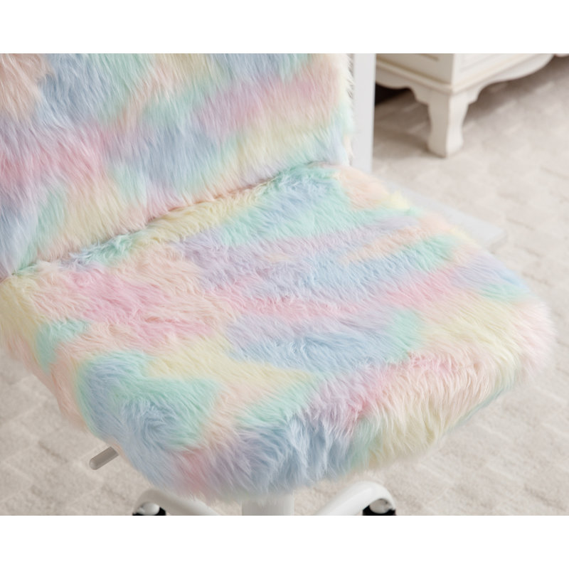Archaimbaud Kids 17.3'' Unicorn Swivel Adjustable Height Kids Chair With 5 Wheels, Upholstered Faux Fur Activity Chair For Living Room